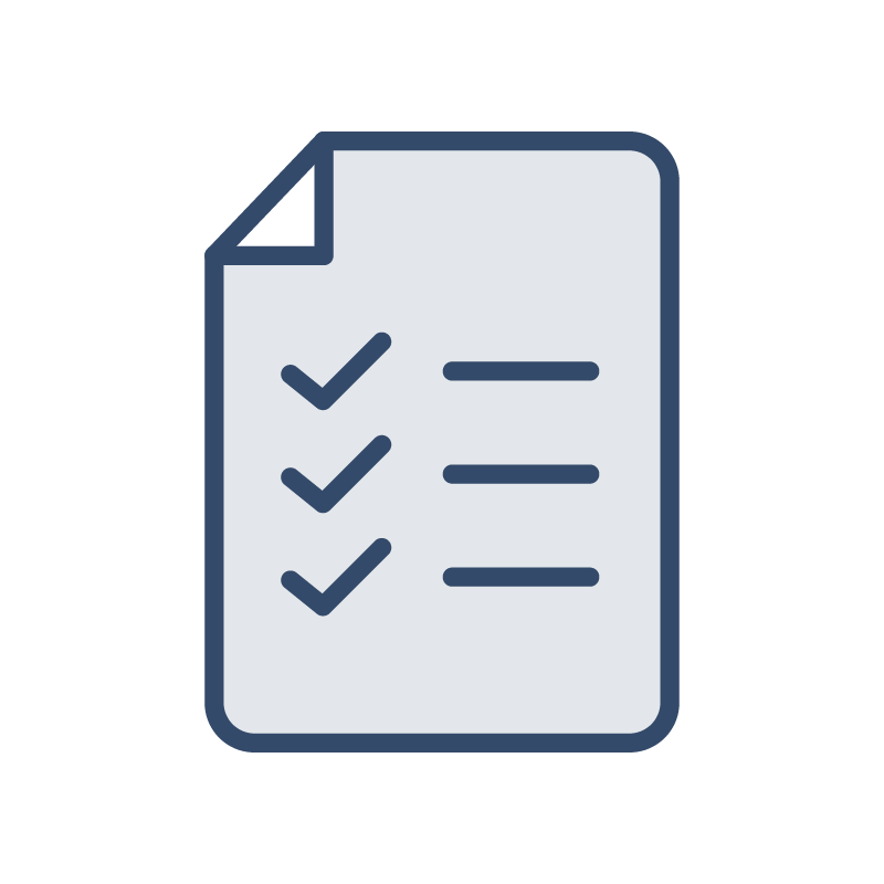 Regulation icon. Document with check marks.